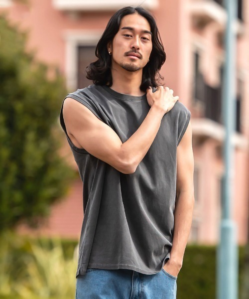 JEMORGAN(ジェーイーモーガン)の「『JEMORGAN LONG JOHNS/ジェーイーモーガンロングジョーンズ』16/- OE天竺ピグメントノースリーブ【+】(Tシャツ/カットソー・メンズ・サックスブルー/グリーン/ブラック/パープル/オレンジ/オフホワイト・XL/L/M)」の7枚目の写真