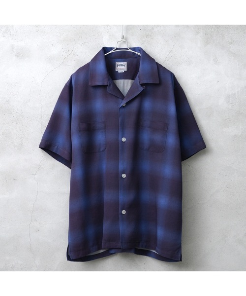 HOUSTON(ヒューストン)の「HOUSTON ヒューストン 41187 OMBRE S/S CHECK SHIRT オンブレチェックシャツ(シャツ/ブラウス・メンズ・ブラック/ネイビー/ブラウン/ブルー/ミント/レッド/カーキ/グレー・L/XL/XXL/M)」の1枚目の写真