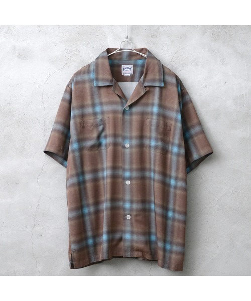 HOUSTON(ヒューストン)の「HOUSTON ヒューストン 41187 OMBRE S/S CHECK SHIRT オンブレチェックシャツ(シャツ/ブラウス・メンズ・ブラック/ネイビー/ブラウン/ブルー/ミント/レッド/カーキ/グレー・L/XL/XXL/M)」の4枚目の写真