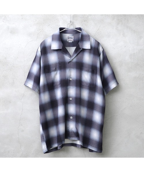 HOUSTON(ヒューストン)の「HOUSTON ヒューストン 41187 OMBRE S/S CHECK SHIRT オンブレチェックシャツ(シャツ/ブラウス・メンズ・ブラック/ネイビー/ブラウン/ブルー/ミント/レッド/カーキ/グレー・L/XL/XXL/M)」の2枚目の写真