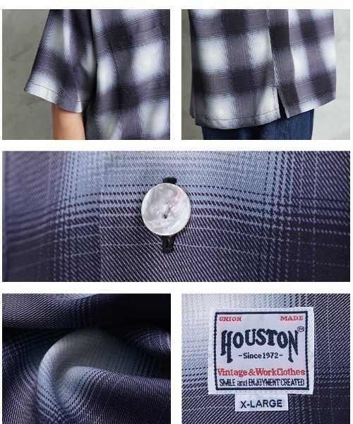 HOUSTON(ヒューストン)の「HOUSTON ヒューストン 41187 OMBRE S/S CHECK SHIRT オンブレチェックシャツ(シャツ/ブラウス・メンズ・ブラック/ネイビー/ブラウン/ブルー/ミント/レッド/カーキ/グレー・L/XL/XXL/M)」の14枚目の写真
