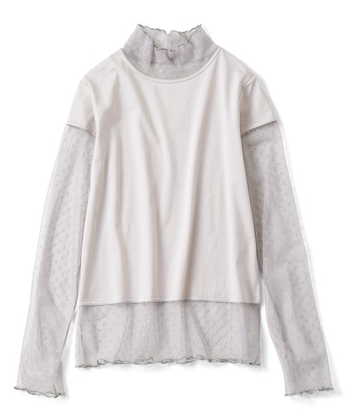 Live in comfort（リブインコンフォート）の「リブ　イン　コンフォート　重ね着が素敵に華やぐ　ドットチュール切り替えカットソートップス（Tシャツ/カットソー・レディース・グレー/ホワイト/ブラック・L/M/LL/S/3L）」の3枚目の写真