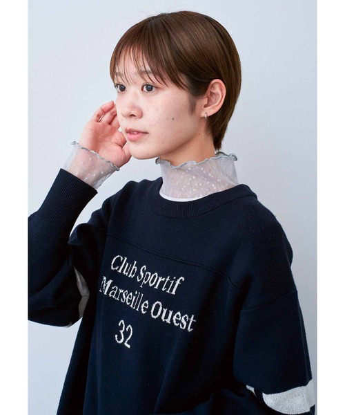 Live in comfort（リブインコンフォート）の「リブ　イン　コンフォート　重ね着が素敵に華やぐ　ドットチュール切り替えカットソートップス（Tシャツ/カットソー・レディース・グレー/ホワイト/ブラック・L/M/LL/S/3L）」の7枚目の写真