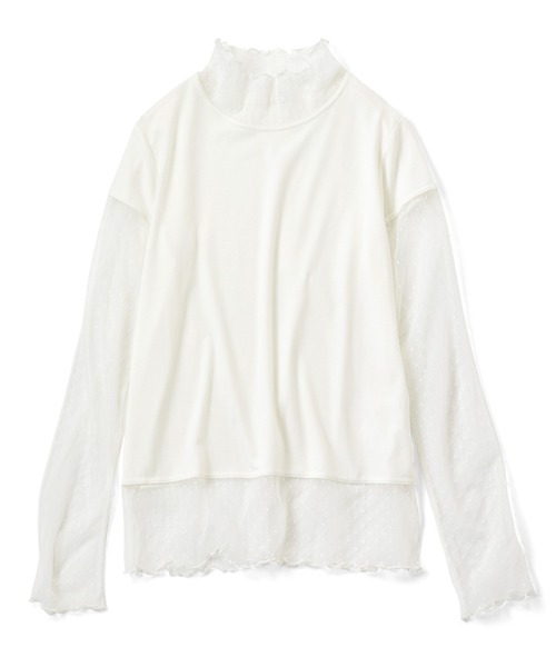 Live in comfort（リブインコンフォート）の「リブ　イン　コンフォート　重ね着が素敵に華やぐ　ドットチュール切り替えカットソートップス（Tシャツ/カットソー・レディース・グレー/ホワイト/ブラック・L/M/LL/S/3L）」の8枚目の写真