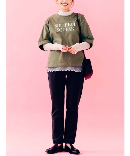 Live in comfort（リブインコンフォート）の「リブ　イン　コンフォート　重ね着が素敵に華やぐ　ドットチュール切り替えカットソートップス（Tシャツ/カットソー・レディース・グレー/ホワイト/ブラック・L/M/LL/S/3L）」の4枚目の写真