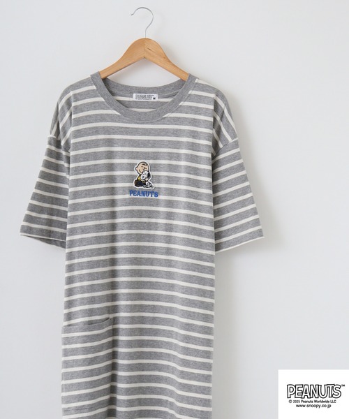 PEANUTS(ピーナッツ)の「PEANUTS 刺繍ボーダー天竺スーパーBIGTシャツ(Tシャツ/カットソー・メンズ・ネイビー系/グレー系/カーキ系/カーキ系1/ネイビー系1/グレー系1・M/L)」の3枚目の写真