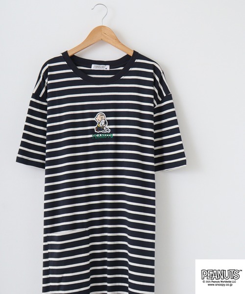PEANUTS(ピーナッツ)の「PEANUTS 刺繍ボーダー天竺スーパーBIGTシャツ(Tシャツ/カットソー・メンズ・ネイビー系/グレー系/カーキ系/カーキ系1/ネイビー系1/グレー系1・M/L)」の6枚目の写真