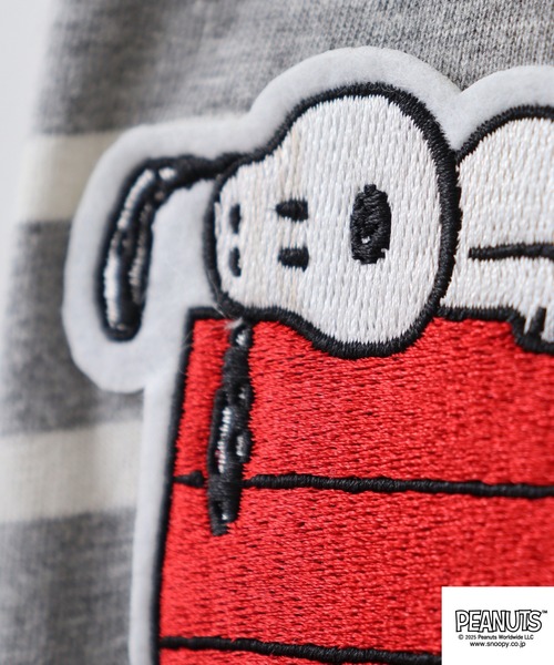 PEANUTS(ピーナッツ)の「PEANUTS 刺繍ボーダー天竺スーパーBIGTシャツ(Tシャツ/カットソー・メンズ・ネイビー系/グレー系/カーキ系/カーキ系1/ネイビー系1/グレー系1・M/L)」の9枚目の写真