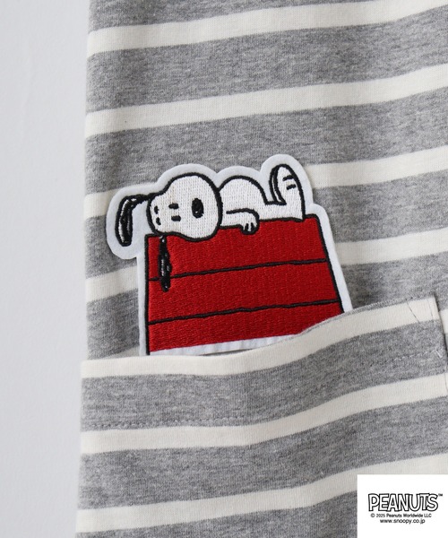 PEANUTS(ピーナッツ)の「PEANUTS 刺繍ボーダー天竺スーパーBIGTシャツ(Tシャツ/カットソー・メンズ・ネイビー系/グレー系/カーキ系/カーキ系1/ネイビー系1/グレー系1・M/L)」の10枚目の写真