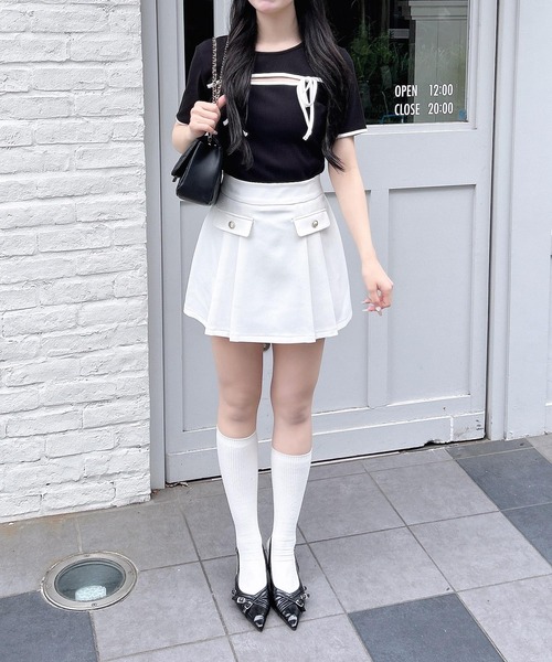 INGNI（イング）の「金ボタンサイドプリーツ／スカパン（スカート・レディース・ブラック/グレー/オフホワイト・FREE）」の7枚目の写真