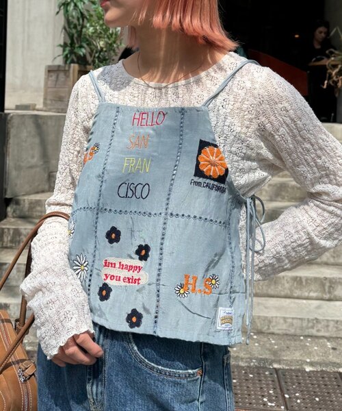 tシャツ 「HELLO.SANFRANCISCO/ハローサンフランシスコ」indiaオリジナル刺繍サテンキャミ レディース HELLO.SANFRANCISCO tシャツ 「HELLO.SANFRANCISCO/ハロー