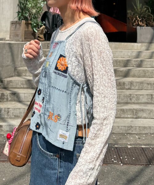 tシャツ 「HELLO.SANFRANCISCO/ハローサンフランシスコ」indiaオリジナル刺繍サテンキャミ レディース セール】【HELLO.SANFRANCISCO】indiaオリジナル刺繍サテン