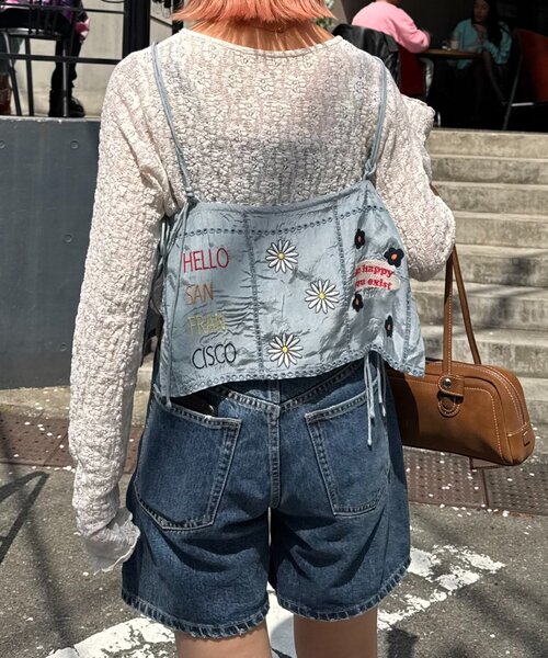 tシャツ 「HELLO.SANFRANCISCO/ハローサンフランシスコ」indiaオリジナル刺繍サテンキャミ レディース セール】【HELLO.SANFRANCISCO】indiaオリジナル刺繍サテン