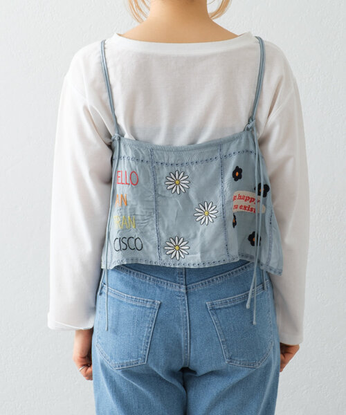 HELLO.SANFRANCISCO（ハローサンフランシスコ）の「【HELLO.SANFRANCISCO】indiaオリジナル刺繍サテンキャミ（シャツ/ブラウス・レディース・ホワイト/サックスブルー・ONE SIZE）」の13枚目の写真