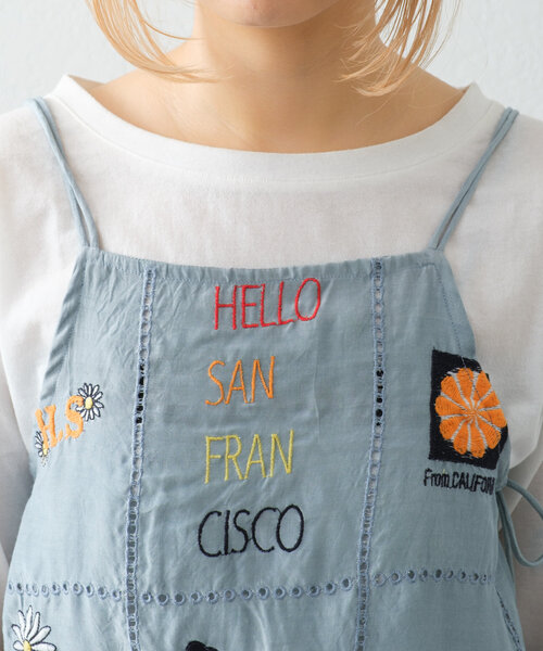 tシャツ 「HELLO.SANFRANCISCO/ハローサンフランシスコ」indiaオリジナル刺繍サテンキャミ レディース HELLO.SANFRANCISCO tシャツ 「HELLO.SANFRANCISCO/ハロー