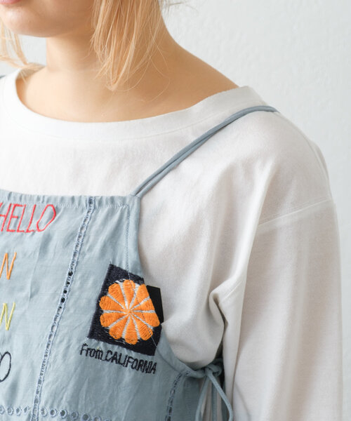 ブラウス シャツ 「HELLO.SANFRANCISCO」indiaオリジナル刺繍サテンキャミ レディース HELLO.SANFRANCISCO ブラウス シャツ 「HELLO.SANFRANCISCO