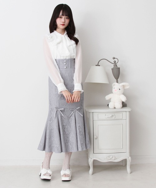 DearMyLove（ディアマイラブ）の「フリルボウタイリボンシフォンブラウス（シャツ/ブラウス・レディース・ベビーピンク/サックスブルー/ブラック/ホワイト・MEDIUM/3L/LL/LARGE）」の5枚目の写真