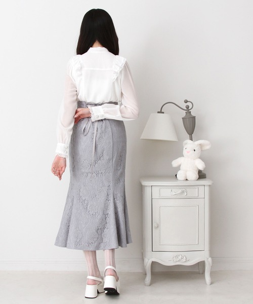 DearMyLove（ディアマイラブ）の「フリルボウタイリボンシフォンブラウス（シャツ/ブラウス・レディース・ベビーピンク/サックスブルー/ブラック/ホワイト・MEDIUM/3L/LL/LARGE）」の6枚目の写真