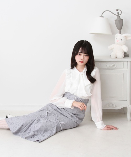 DearMyLove（ディアマイラブ）の「フリルボウタイリボンシフォンブラウス（シャツ/ブラウス・レディース・ベビーピンク/サックスブルー/ブラック/ホワイト・MEDIUM/3L/LL/LARGE）」の9枚目の写真