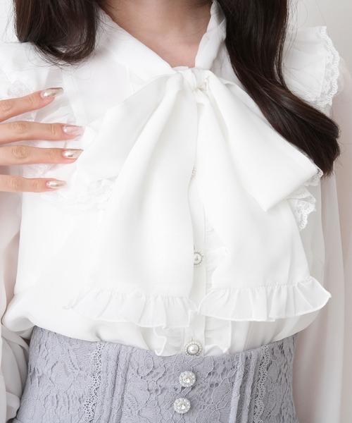 DearMyLove（ディアマイラブ）の「フリルボウタイリボンシフォンブラウス（シャツ/ブラウス・レディース・ベビーピンク/サックスブルー/ブラック/ホワイト・MEDIUM/3L/LL/LARGE）」の13枚目の写真