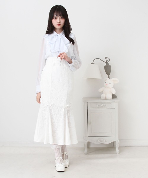 DearMyLove（ディアマイラブ）の「フリルボウタイリボンシフォンブラウス（シャツ/ブラウス・レディース・ベビーピンク/サックスブルー/ブラック/ホワイト・MEDIUM/3L/LL/LARGE）」の15枚目の写真