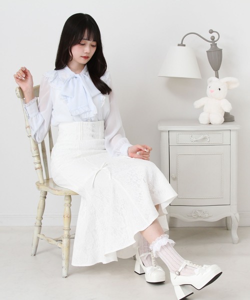 DearMyLove（ディアマイラブ）の「フリルボウタイリボンシフォンブラウス（シャツ/ブラウス・レディース・ベビーピンク/サックスブルー/ブラック/ホワイト・MEDIUM/3L/LL/LARGE）」の17枚目の写真