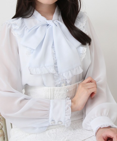 DearMyLove（ディアマイラブ）の「フリルボウタイリボンシフォンブラウス（シャツ/ブラウス・レディース・ベビーピンク/サックスブルー/ブラック/ホワイト・MEDIUM/3L/LL/LARGE）」の20枚目の写真