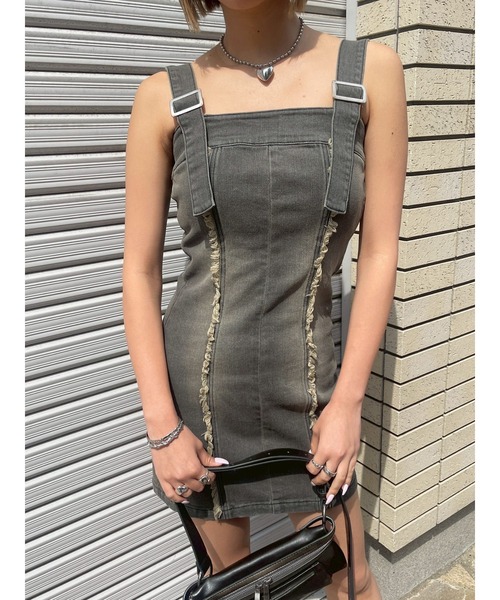 EVRIS（エヴリス）の「デニムポケットジャンスカ（ワンピース・レディース・ブラック/ベージュ・SMALL/MEDIUM）」の13枚目の写真