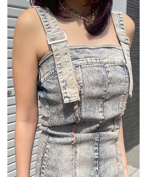 EVRIS（エヴリス）の「デニムポケットジャンスカ（ワンピース・レディース・ブラック/ベージュ・SMALL/MEDIUM）」の5枚目の写真