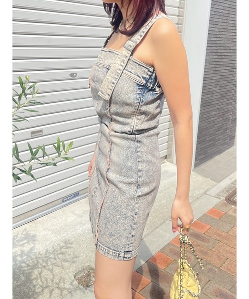 EVRIS（エヴリス）の「デニムポケットジャンスカ（ワンピース・レディース・ブラック/ベージュ・SMALL/MEDIUM）」の4枚目の写真