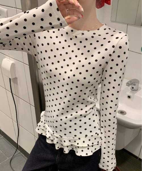 COMME de COMME de ドット柄フリルトップス XS BLACK COMME des GARCONS(ブラックコムデギャルソン) / シアー