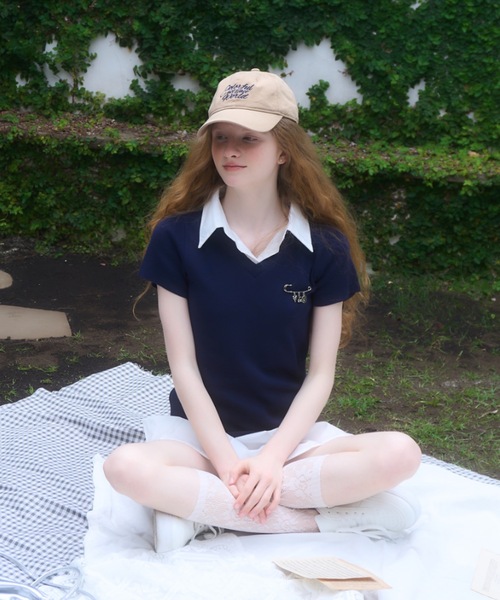 Birthday room（バースデイルーム）の「襟付きドッキングニットミニワンピース/collared docking knit one-piece（ワンピース・レディース・グレー/ネイビー・FREE）」の7枚目の写真