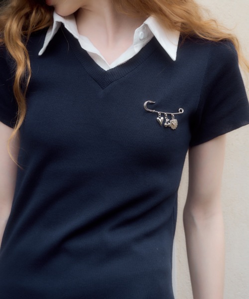 Birthday room（バースデイルーム）の「襟付きドッキングニットミニワンピース/collared docking knit one-piece（ワンピース・レディース・グレー/ネイビー・FREE）」の5枚目の写真