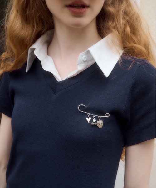 Birthday room（バースデイルーム）の「襟付きドッキングニットミニワンピース/collared docking knit one-piece（ワンピース・レディース・グレー/ネイビー・FREE）」の9枚目の写真