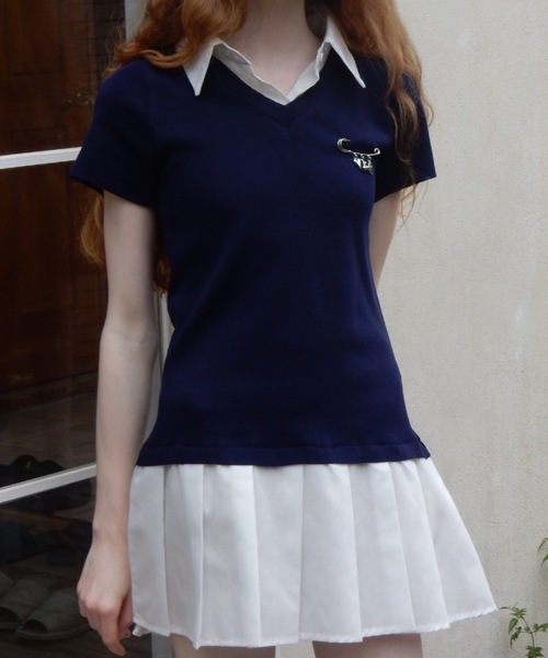 Birthday room（バースデイルーム）の「襟付きドッキングニットミニワンピース/collared docking knit one-piece（ワンピース・レディース・グレー/ネイビー・FREE）」の10枚目の写真