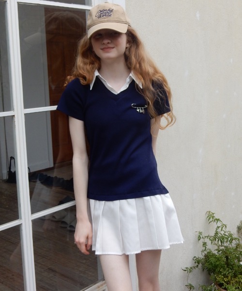 Birthday room（バースデイルーム）の「襟付きドッキングニットミニワンピース/collared docking knit one-piece（ワンピース・レディース・グレー/ネイビー・FREE）」の12枚目の写真