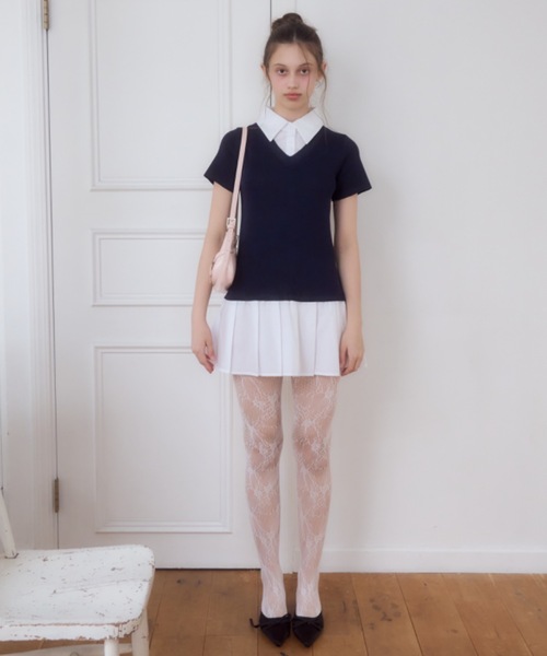 Birthday room（バースデイルーム）の「襟付きドッキングニットミニワンピース/collared docking knit one-piece（ワンピース・レディース・グレー/ネイビー・FREE）」の19枚目の写真