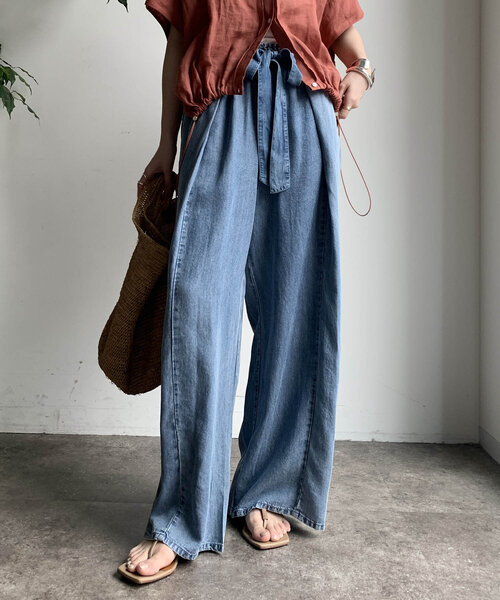 DouDou(ドゥドゥ)の「【WEB限定】リヨセルデニムイージーパンツ(デニムパンツ・レディース・ブラック/ブルー系その他・FREE)」の1枚目の写真