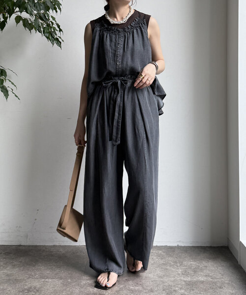 DouDou(ドゥドゥ)の「【WEB限定】リヨセルデニムイージーパンツ(デニムパンツ・レディース・ブラック/ブルー系その他・FREE)」の6枚目の写真