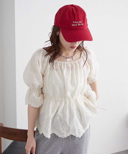 セール】【前後2WAY】レース刺繍オフショルブラウス（シャツ