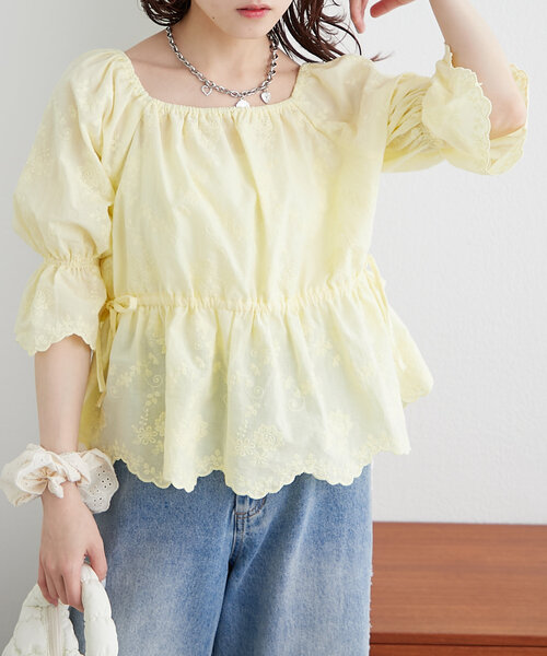 セール】【前後2WAY】レース刺繍オフショルブラウス（シャツ