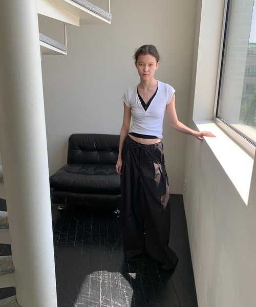 LONSLAN（ロンスラン）の「【LONSLAN】VネックプラケットTシャツ LONW25s043（Tシャツ/カットソー・レディース・ブラック/ホワイト・M）」の15枚目の写真