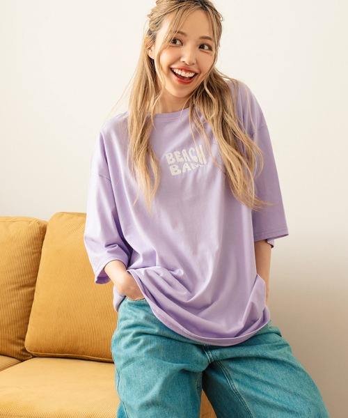 anap mimpi(アナップミンピ)の「SEAモチーフプリントビッグTシャツ(Tシャツ/カットソー・レディース・ネイビー/ラベンダー/キナリ・FREE)」の3枚目の写真