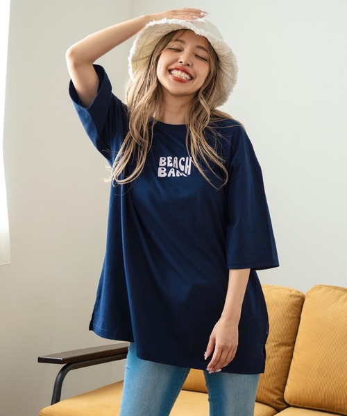 anap mimpi(アナップミンピ)の「SEAモチーフプリントビッグTシャツ(Tシャツ/カットソー・レディース・ネイビー/ラベンダー/キナリ・FREE)」の2枚目の写真