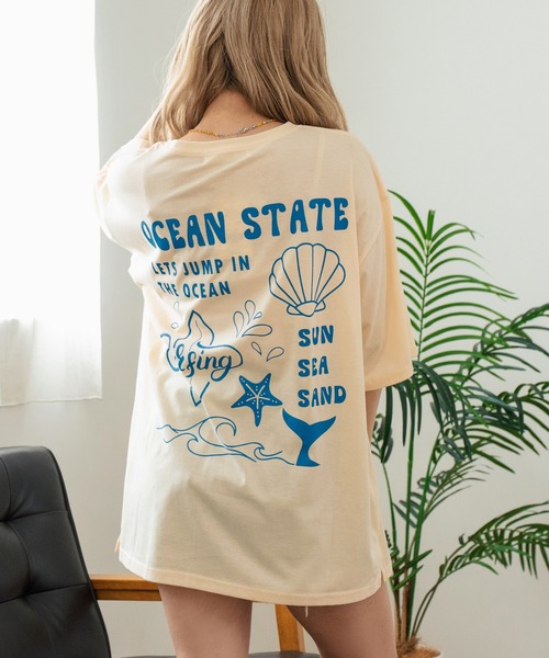 anap mimpi(アナップミンピ)の「SEAモチーフプリントビッグTシャツ(Tシャツ/カットソー・レディース・ネイビー/ラベンダー/キナリ・FREE)」の4枚目の写真