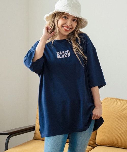 anap mimpi(アナップミンピ)の「SEAモチーフプリントビッグTシャツ(Tシャツ/カットソー・レディース・ネイビー/ラベンダー/キナリ・FREE)」の7枚目の写真