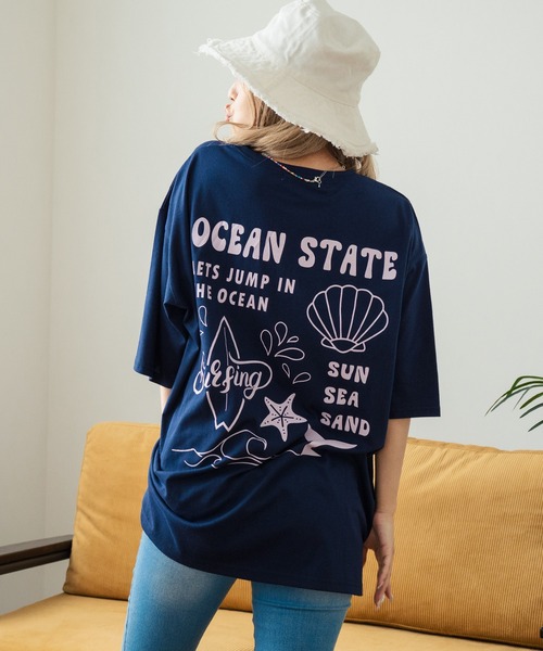 anap mimpi(アナップミンピ)の「SEAモチーフプリントビッグTシャツ(Tシャツ/カットソー・レディース・ネイビー/ラベンダー/キナリ・FREE)」の8枚目の写真
