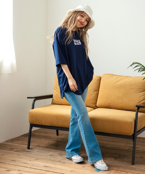 anap mimpi(アナップミンピ)の「SEAモチーフプリントビッグTシャツ(Tシャツ/カットソー・レディース・ネイビー/ラベンダー/キナリ・FREE)」の11枚目の写真
