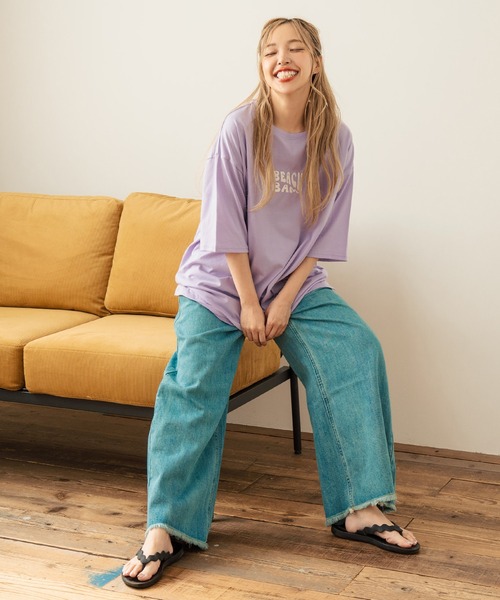 anap mimpi(アナップミンピ)の「SEAモチーフプリントビッグTシャツ(Tシャツ/カットソー・レディース・ネイビー/ラベンダー/キナリ・FREE)」の16枚目の写真