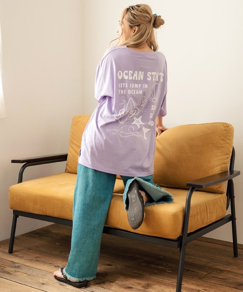 anap mimpi(アナップミンピ)の「SEAモチーフプリントビッグTシャツ(Tシャツ/カットソー・レディース・ネイビー/ラベンダー/キナリ・FREE)」の17枚目の写真